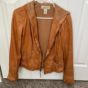 Lucky brand leather jacket with hood